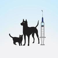 Illustration einer Spritze und eines Katzenhundes auf einem hellblauen Abstufungshintergrund vektor