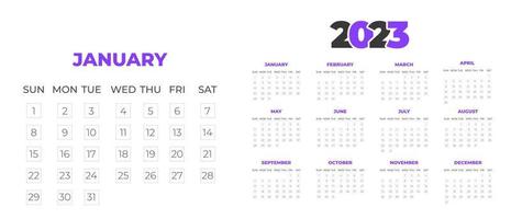 2023 Wandkalender-Designvorlage mit lila Farbe vektor