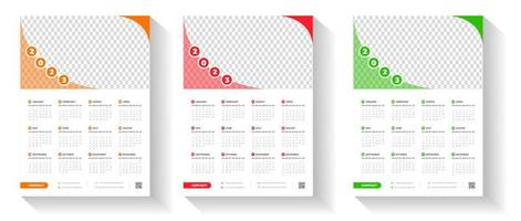 2023 Wandkalender-Designvorlage mit roter, grüner und oranger Farbe vektor