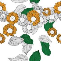nahtloses Blumen- und Blattmusterdesign auf weißem Hintergrund. vektor
