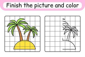 Vervollständigen Sie das Bild Palme. Kopieren Sie das Bild und die Farbe. beende das Bild. Malbuch. pädagogisches Zeichenübungsspiel für Kinder vektor
