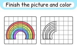 Vervollständigen Sie das Bild Regenbogen. Kopieren Sie das Bild und die Farbe. fertig das Bild. Malbuch. pädagogisches Zeichenübungsspiel für Kinder vektor
