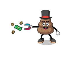 charakterillustration von poop, der geld mit einem magneten fängt vektor