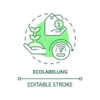 miljömärkning grönt koncept ikon. hållbarhetsstandard. verktyg för industriell ekologi abstrakt idé tunn linje illustration. isolerade konturritning. redigerbar linje. vektor