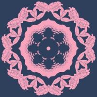rundes Vektor-Mandala auf weiß isoliertem Hintergrund. Vektor-Boho-Mandala in blauen und rosa Farben. Mandala mit Blumenmustern. vektor