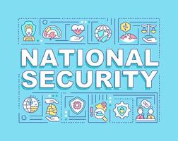 nationell säkerhet ord begrepp blå banner. skydd av hemlandet. infographics med ikoner på färgbakgrund. isolerad typografi. vektor illustration med text.