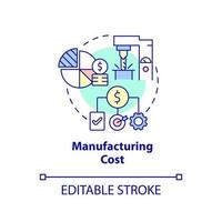 Symbol für das Konzept der Herstellungskosten. materielle Ausgaben. produktionsphase abstrakte idee dünne linie illustration. isolierte Umrisszeichnung. editierbarer Strich. vektor