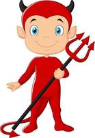 tecknad en pojke som kämpar för röda djävulen kostym vektor