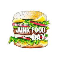 Nationaler Junk-Food-Tag-Vektor. Fast-Food-Burger-Bleistiftzeichnung Junk-Food-Vektor. amerikanische delikatesse. Plakat zum Junk-Food-Tag, 21. Juli. vektor