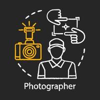 Kreidesymbol für Fotografen. Digitalkamera und professionelle Fotoausrüstung. Betreiber, Korrespondent. Fotojournalist, Reporter. kreativer Beruf, Beruf. isolierte vektortafelillustration vektor