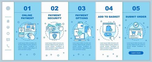 online shopping onboarding mobila webbsidor vektor mall. digitala köp. e-handel. responsiv smartphone webbplats gränssnitt idé med linjära ikoner. webbsida genomgång steg skärm. färg koncept