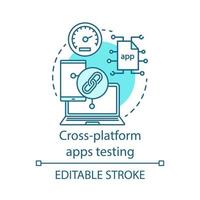 plattformsoberoende applikationer testa koncept ikon. systemoptimering, prestandakontroll idé tunn linje illustration. utveckling av appprototyp. vektor isolerade konturritning. redigerbar linje