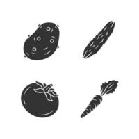 Symbol für Gemüse-Glyphe. Kartoffel, Gurke, Tomate, Karotte. Vitamine und Ernährung. gesunde Ernährung. Salat Zutat. Silhouettensymbol. negativer Raum. vektor isolierte illustration