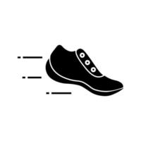 Symbol für fliegende Sneaker-Glyphe. Bewegung. Komfort-Trainer. Sportschuhe. Silhouettensymbol. negativer Raum. vektor isolierte illustration