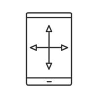 lineares Symbol zur Größenänderung des Smartphone-Displays. dünne Liniendarstellung. Ziehen Sie den Gestenpfeil. Kontursymbol. Bildschirmgröße. Vektor isoliert Umrisszeichnung