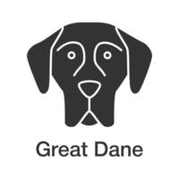 danska glyfikonen. tysk mastiff. skyddshundsras. siluett symbol. negativt utrymme. vektor isolerade illustration