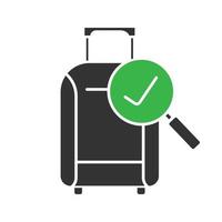 Glyphen-Symbol für Freigepäck. erfolgreiche Gepäckkontrolle. Koffer mit Häkchen. Silhouettensymbol. negativer Raum. vektor isolierte illustration