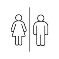 lineares Symbol für das Informationsschild der öffentlichen Toilette. dünne Liniendarstellung. Toilette. Männer- und Frauen-WC. Kontursymbol. Vektor isolierte Zeichnung