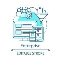 Symbol für das Unternehmenskonzept. digitale marketing-tools abonnementtarif idee dünne linie illustration. Kundendatenbank. Werbung anzeigen. Vektor isoliert Umrisszeichnung. editierbarer Strich