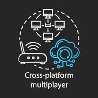 Cross-Plattform-Multiplayer-Kreide-Konzept-Symbol. internetverbindung, online-spielidee dünne linie tafelillustration. Router, Wireless-Technologie, Cloud-Computing. Vektor isoliert Umrisszeichnung