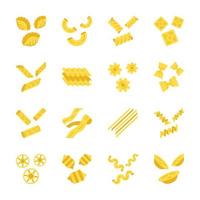 pasta nudlar platt design lång skugga färg ikoner set. italienska makaroner. formade och torkade degprodukter. sortiment av torra mjölvaror. typer av nudlar. vektor siluett illustrationer