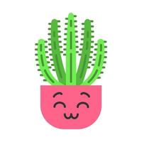 Orgelpfeife Kaktus flaches Design lange Schatten Farbsymbol. Pitahaya mit lächelndem Gesicht. Heimkakteen mit lächelnden Augen. glückliche tropische pflanze im topf. Zimmerpflanze. saftige Pflanze. Vektor-Silhouette-Illustration vektor