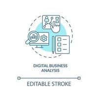 Symbol für das türkisfarbene Konzept der digitalen Geschäftsanalyse. fortgeschrittene digitale fähigkeiten abstrakte idee dünne linienillustration. isolierte Umrisszeichnung. editierbarer Strich vektor