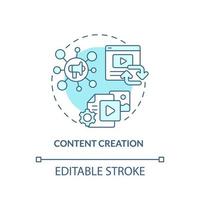 Symbol für das türkisfarbene Konzept der Inhaltserstellung. sozialen Medien. fortgeschrittene digitale fähigkeiten abstrakte idee dünne linienillustration. isolierte Umrisszeichnung. editierbarer Strich vektor