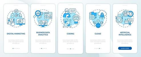 stora digitala färdigheter blå onboarding mobilappskärm. datorkunskap genomgång 5 steg grafiska instruktioner sidor med linjära koncept. ui, ux, gui mall vektor