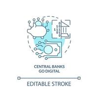Zentralbanken gehen digitales türkisfarbenes Konzeptsymbol. kryptoschwäche in der zukunft abstrakte idee dünne linienillustration. isolierte Umrisszeichnung. editierbarer Strich vektor