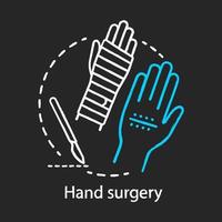 Kreidesymbol für Handchirurgie. Orthopädische Chirurgie. Handgelenk, Unterarmproblem. Gelenkersatz. Sehnen- und Nervenreparatur. Fachrichtung Plastische Chirurgie. isolierte vektortafelillustration vektor