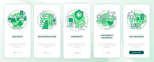 nachhaltiges stadtdesign grüner onboarding-bildschirm für mobile app. Stadtplan Walkthrough 5 Schritte grafische Anleitungsseiten mit linearen Konzepten. ui, ux, gui-Vorlage vektor