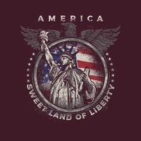 Retro-Vintage-Amerika-Weißkopfseeadler 2. Änderung Lady Liberty T-Shirt Design vektor