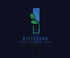 biotech logotyp med örtblad bokstaven i. växtbaserade logotyp vecktor mall. medicinsk växtbaserade logotyp. vektor