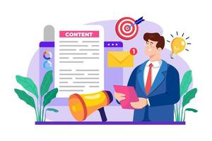 Content-Marketing-Manager-Illustrationskonzept auf weißem Hintergrund
