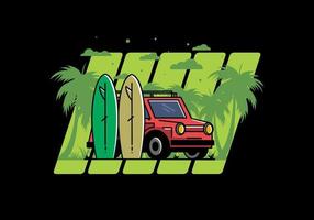 liten bil och två surfbrädor illustration vektor