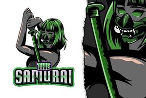 samurai girl esport logotyp - premium vektor