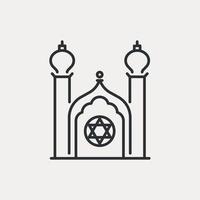 judiska synagogan linje ikon. byggnad med david star disposition symbol. vektor illustration redigerbara stroke