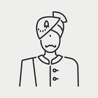 indisk man linje ikon. ansikte med mustasch och turban typiskt för det traditionella indiska landet. brudgum eller militär i uniform. vektor illustration