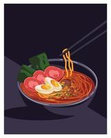 ramen skål med ätpinne vektorillustration. matköket. affisch, tryck, banderoll, vykort. vektor