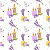 sömlösa mönster med lavendelblommor, med blommor i en vas, ljus. vektor illustration
