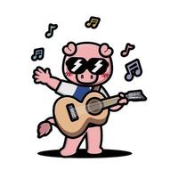 söt gris spelar gitarr vektor