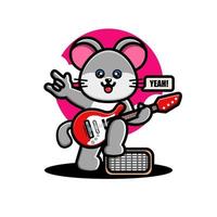 söt mus spelar gitarr vektor