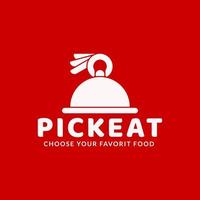 Pick-Eat-Logo-Designkonzept, geeignet für Anwendungen auf dem Lebensmittelmarkt, Lieferservice für Restaurants usw. Rot und Weiß für die Farbidentität. vektor