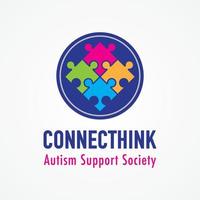 connecthink, verbunden denken. farbenfrohes, verbundenes Puzzle-Logo-Design für Autismus-Support-Service vektor