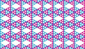 färgglada abstrakta trianglar prydnad, triangulära former tapet. geometriska sömlösa mönster formgivningsmall. ljusblått, rosa magenta och vitt färgtema. vektor