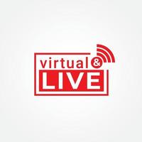 Virtuelles und Live-Logo-Konzept mit quadratischer Form und Signalsymbol. Entwurfsvorlage für das Logo des Rundfunkunternehmens isoliert auf weißem Hintergrund. Rot als Farbidentität vektor