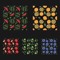 Reihe von verschiedenen nahtlosen Fruchtmustern. Doodle-Vektor-Obst-Hintergrund vektor