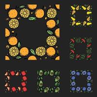 uppsättning av olika sömlösa fruktramar. doodle vektor frukt bakgrund med plats för text