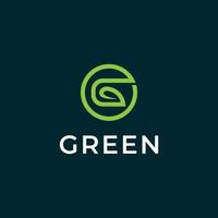 initial bokstav g grön med cirkel och blad koncept logotyp inspiration vektor